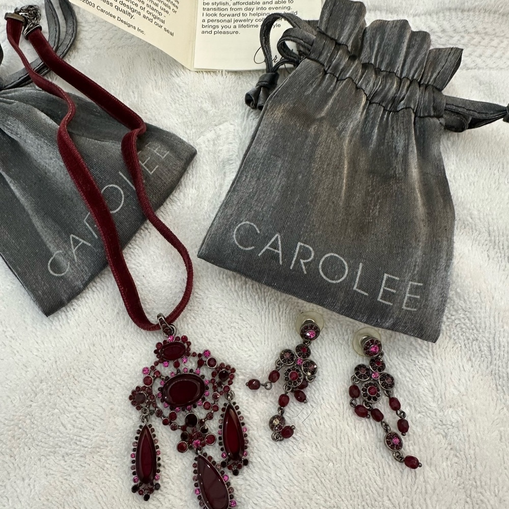 Carolee Vintage Burgundy and Silver Necklace Set